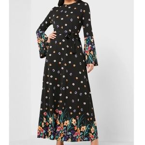 Tavin Black Floral Maxi Dress Bell Sleeves